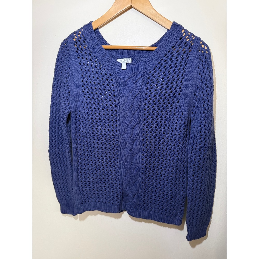 Delias Blue Open Knit Cable Detail Long Sleeve Crew Neck Sweater Medium